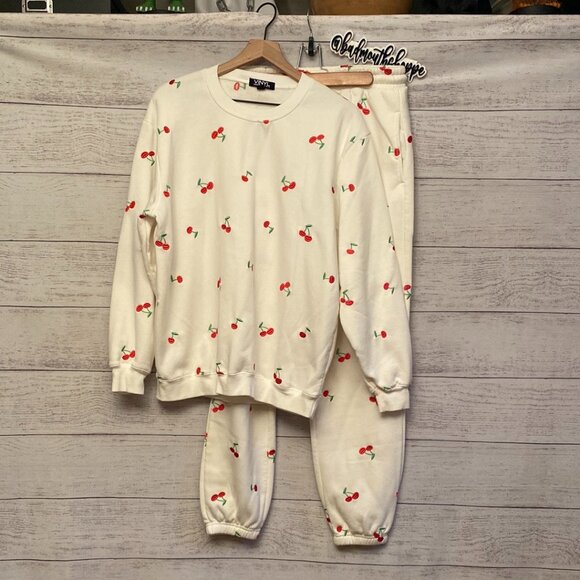 Vinyl Icons Pants - Vinyl Icons from TJ Maxx Embroidered Cherry Cherries Sweatshirt Sweatpants Set